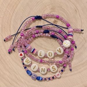 Adjustable surfer bracelet stack,positive word bracelet,love pink,waterproof,NWT